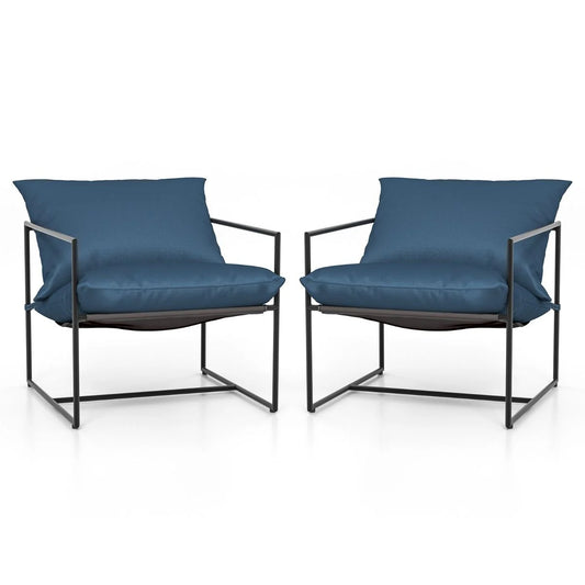 2Er Set Sling-Akzentstuhl Mit Sitz- & Rückenkissen & Metallrahmen Ergonomischer Loungestuhl Navy