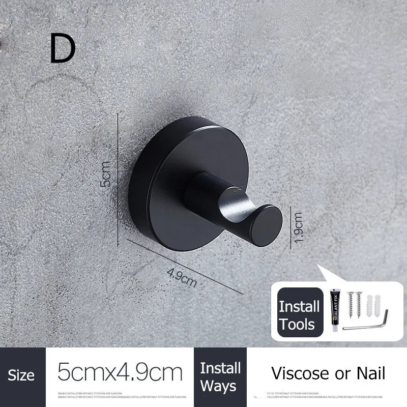 SUS304 Stainless Steel Black Wall Hooks for Bathroom and Kitchen - Versatile Hangers for Keys, Coats, Towels, and Robes