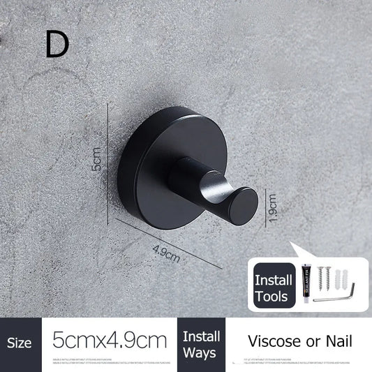 SUS304 Stainless Steel Black Wall Hooks for Bathroom and Kitchen - Versatile Hangers for Keys, Coats, Towels, and Robes