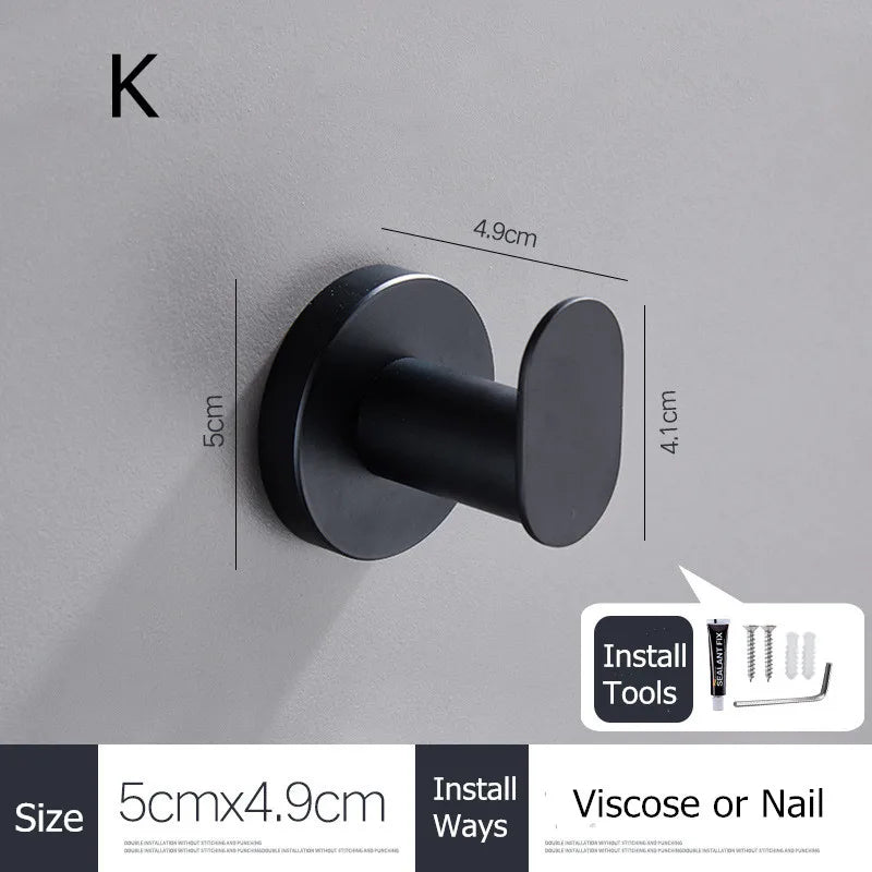 SUS304 Stainless Steel Black Wall Hooks for Bathroom and Kitchen - Versatile Hangers for Keys, Coats, Towels, and Robes