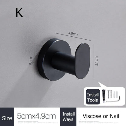 SUS304 Stainless Steel Black Wall Hooks for Bathroom and Kitchen - Versatile Hangers for Keys, Coats, Towels, and Robes